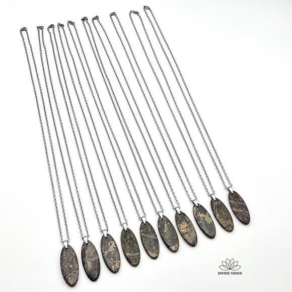 Pyrite Imani Necklace | Natural Oval Shaped Pyrite Crystal Necklace - Picture 5 of 5